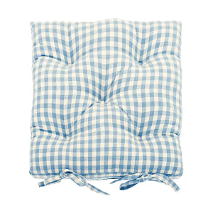 Walton & Co Gingham Blue Seat Pad With Ties