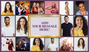 Personalised Birthday Backdrop Banner - Gold Photo Collage - 16 Photo Upload