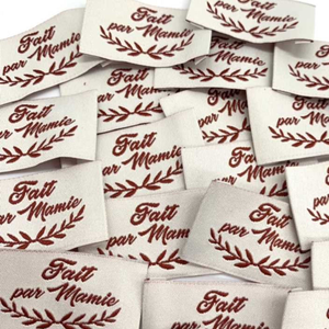 Lot de 5 étiquettes tissées à coudre Fait par Mamie bordeaux