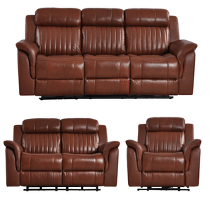 Cidliano Genuine Leather Tan Electric Recliner 3+2+1 Seater Sofa Set