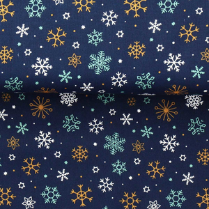 Tissu coton fantaisie - Flocons - Bleu marine