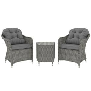 Outsunny Three-Piece Super Padded Rattan Set - Light Grey