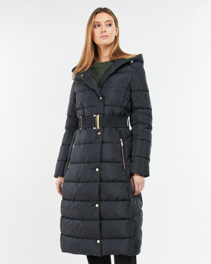 Barbour International Track Line Womens Long Quilted Jacket - Black