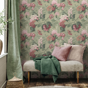 Belgravia Decor Misaki Floral Bloom Sage/Pink Wallpaper - 2321
