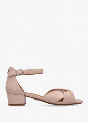 Macadamia Nude Leather Low Block Heel Sandals