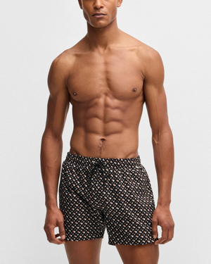 BOSS Orange Manu Mens Fully Lined Quick-Dry Swim Shorts with Monogram Print