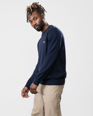 Lacoste Mens Organic Cotton Crew Neck Sweater - Navy Blue 166