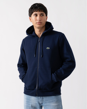 Lacoste Mens Fleece Full-Zip Hoodie - Navy Blue 166