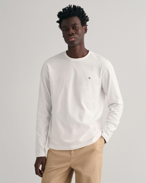 GANT Mens Regular Fit Long Sleeve Shield Logo T-Shirt - 113 Eggshell