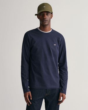GANT Mens Regular Fit Long Sleeve Shield Logo T-Shirt - 433 Evening Blue
