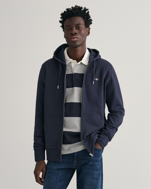 GANT Mens Regular Fit Shield Logo Full Zip Hoodie - 433 Evening Blue