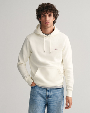 GANT Mens Regular Fit Shield Logo Pullover Hoodie - 113 Eggshell