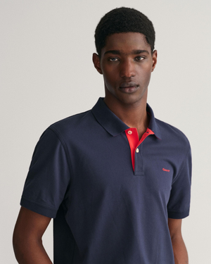 GANT Regular Fit Short Sleeve Contrast Pique Rugger - 433 Evening Blue