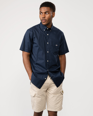 GANT Mens Regular Fit Short Sleeve Poplin Shirt - 410 Marine