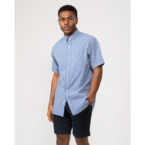 GANT Mens Regular Fit Short Sleeve Poplin Gingham Shirt - 436 College Blue
