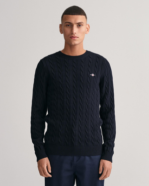 GANT Mens Cotton Cable Knit Crew Neck Jumper - 433 Evening Blue