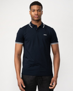 BOSS Green Paul Mens Short Sleeve Polo Shirt With Contrast Tipping NOS - Dark Blue 402