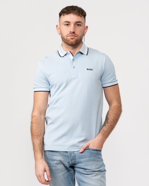 BOSS Green Paddy Mens Cotton-Piqué Polo Shirt with Contrast Logo - Bright Blue 450