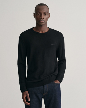 GANT Mens Extrafine Merino Wool Crew Neck Jumper - 5 Black
