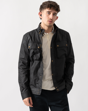 Belstaff Racemaster Mens Waxed Cotton Compact Field Jacket - Black