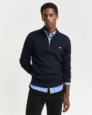 GANT Mens Cotton Cable Half Zip Jumper - 433 Evening Blue