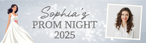 Personalised Prom Banner - Silver & White - Custom Text & 1 Photo