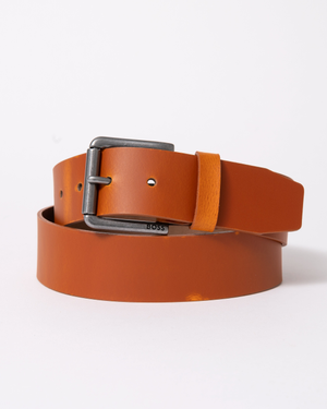 BOSS Orange Joris Mens Italian Leather Belt with Engraved Buckle - Medium Brown 211