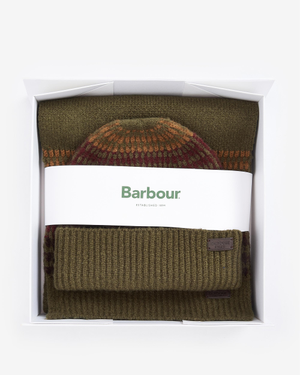 Barbour Branton Beanie & Scarf Mens Gift Set - Army Green
