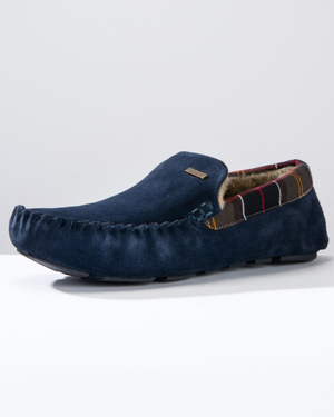 Barbour Monty Moccasin Mens Slippers - Navy Suede