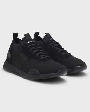 BOSS Orange Titanium_Runn Mens Structured-Knit Sock Trainers With Branding - Black 001
