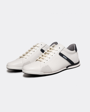 BOSS Orange Saturn Mens Low Profile Leather Trainers With Odour-Control Lining NOS - White 100