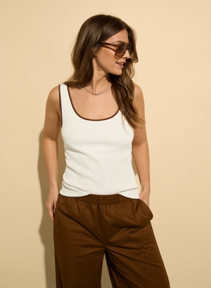 Houston Organic Rib Vest - UK 12 | EU 38 | US 08 / Pure White & Milk Chocolate