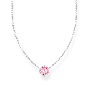 Silver Solitaire Pink CZ Necklace