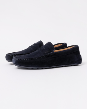 BOSS Orange Noel Mens Suede Moccasins with Penny Trim - Dark Blue 401
