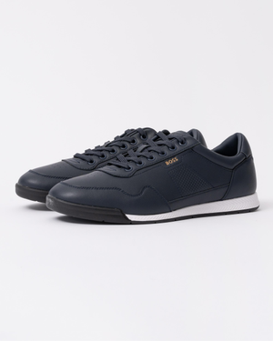 BOSS Orange Titanium Mens Nappa-Leather Trainers with Perforated Details - Dark Blue 401