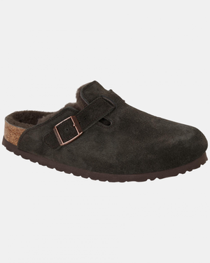 Birkenstock Boston Shearling Suede Leather Womens Clogs - Mocha