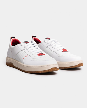 HUGO Kilian_Tenn Mens Mixed-material trainers with bonded leather and perforations - White 100