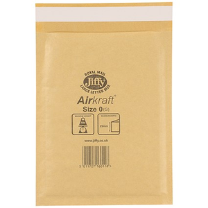 Jiffy Airkraft No.0 Bubble Lined Postal Bags, 140x195mm Peel & Seal, Gold, Pack of 100