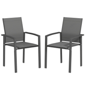 Outsunny Juego de 2 Sillas de Jardín Exterior Apilables con Tela Transpirable Reposabrazos y Respaldo 56x58x89 cm Gris Oscuro
