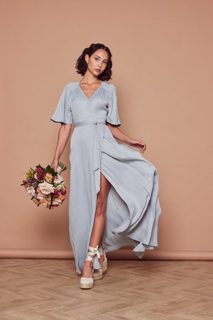 Margot Satin Wrap Bridesmaid Dress - Duck Egg Blue