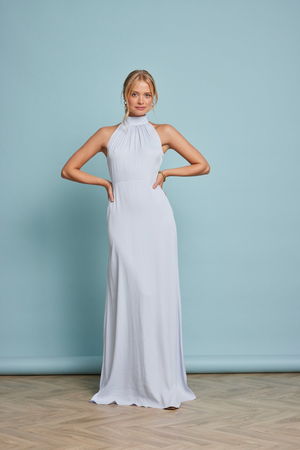 Tilly Satin High Neck Bridesmaid Dress - Pale Blue
