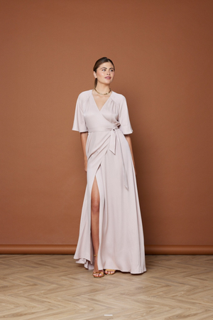 Margot Satin Wrap Bridesmaid Dress - Pale Pink