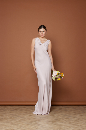 pale pink satin bridesmaid dress Pandy Cowl - reviews - Maids to Measure Size:51 (5'6