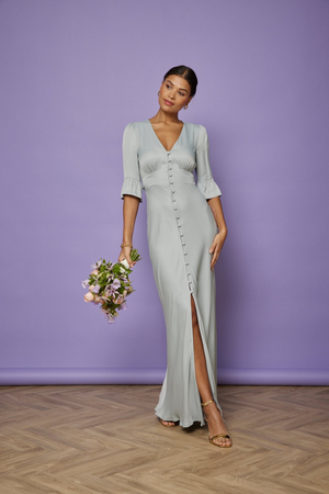 Daphne Satin V Neck Dress - Duck Egg Blue