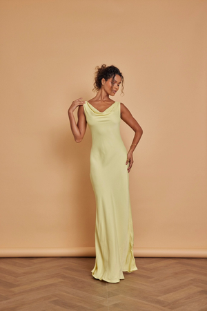 Pandy Satin Cowl Dress - Yellow