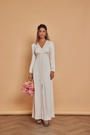 Kitty Satin V Neck Bridesmaid Dress - Champagne Ivory