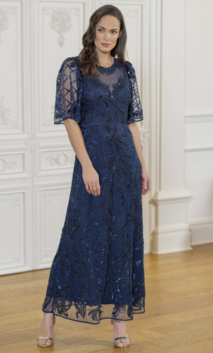 Embellished Wide Sleeve Mesh Maxi Dress - Midnight