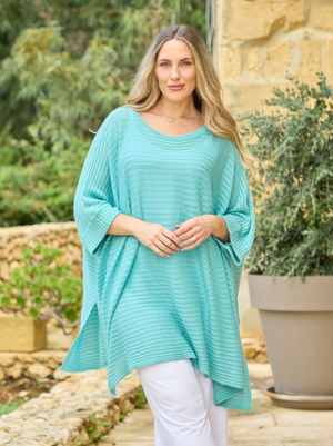 Abigail Open Knit Poncho - Turquoise