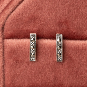Signature Silver Marcasite Bar Stud Earrings