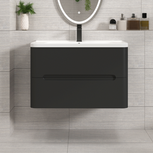 Venice 800mm Matt Nocturne Black Wall Hung Vanity Unit 2 Drawer with Ceramic Basin